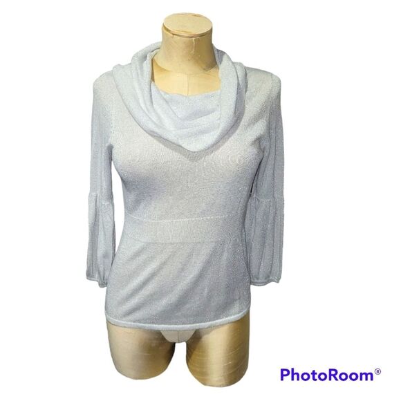 Dress Barn Cowl Neck Silver Shimmer Top Sweater Shirt Small - Picture 1 of 5